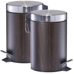 2x Donker bruine houtprint vuilnisbakken/pedaalemmers 3 liter van 17 x 26 cm - Prullenbakken